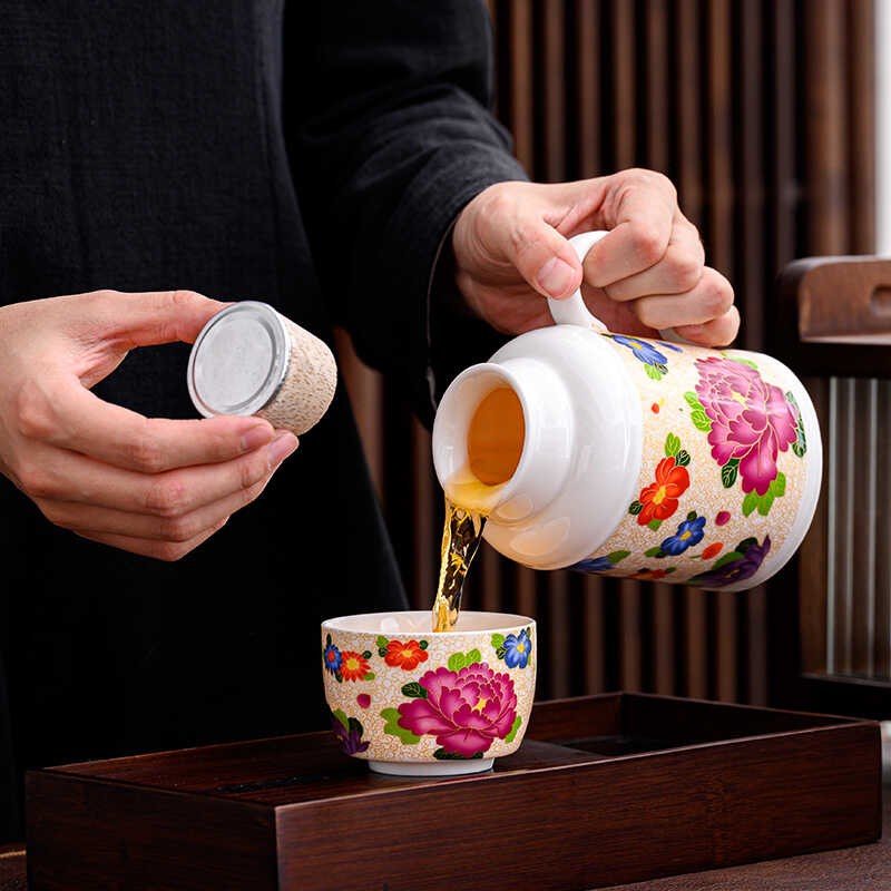 羊脂玉青花茶杯带盖暖壶陶瓷焖茶壶一人旅行茶具中式复古仿保温壶