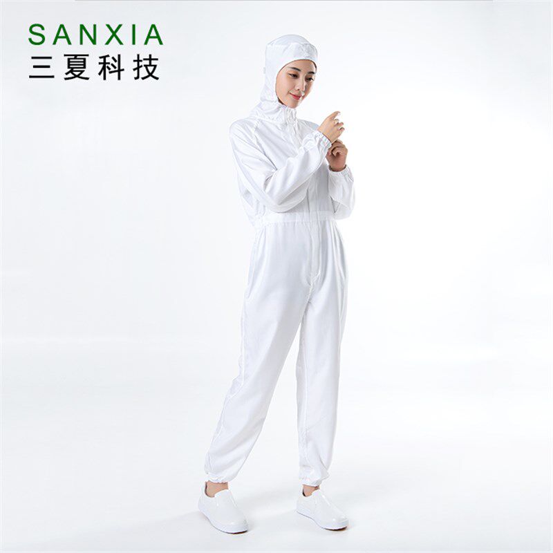 包邮定制食品厂生产加工车间工作服连体套装白色连帽男女通用工服