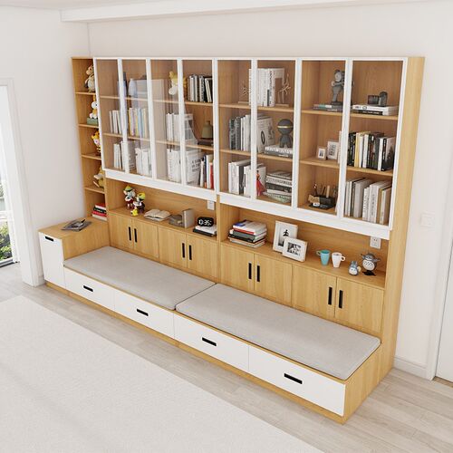 去客厅化卡座书柜一体整墙组合书架网红落地实木书柜沙发玻璃展示