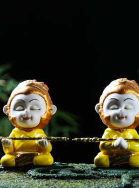 创意精品陶瓷齐天大圣孙悟空禅意鱼缸造景小猴子中式平安装饰摆件