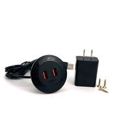 嵌入式 USB插座带C口沙发茶几桌面床头圆形隐藏家具充电桌洞插孔排