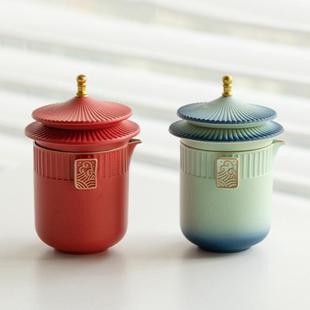 户外露营便携泡茶 粗陶瓷快客杯宫廷古风一壶三杯旅游旅行茶具套装