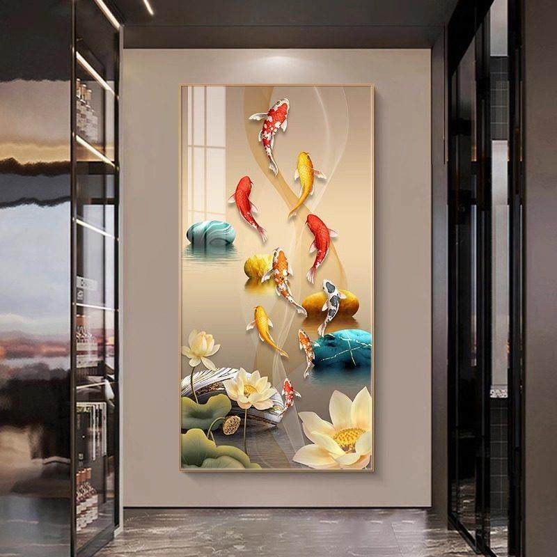 入户画 画正对门旺运九鱼图玄关装饰画 画轻奢高级现代挂画 画走,家居饰品,现代装饰画,淘宝优惠券,粉丝福利购,淘宝优惠卷