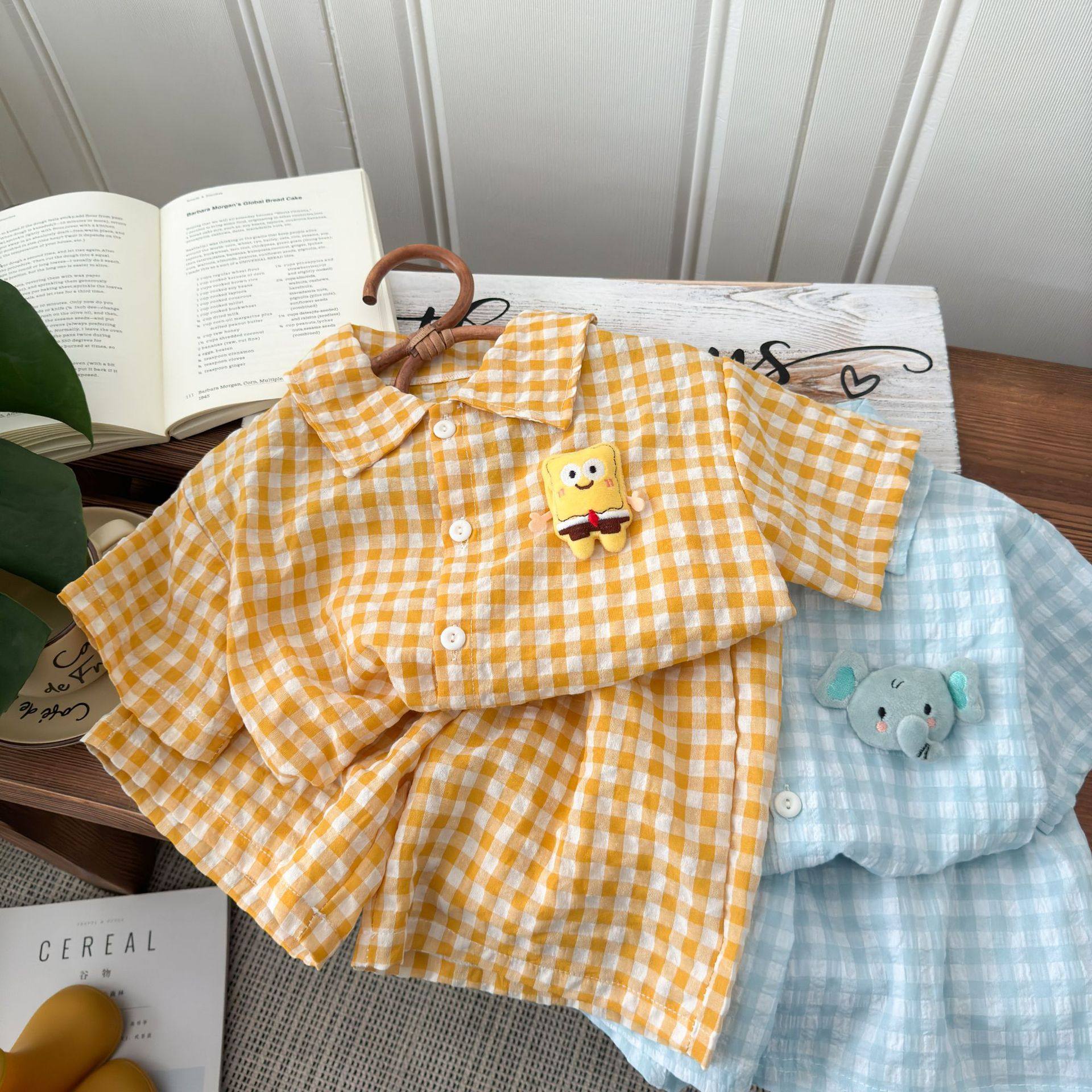 儿童短袖套装2025夏季新款韩版男童格子衬衣玩偶短袖短裤两件套潮,童装/婴儿装/亲子装,儿童运动套装,淘宝优惠券,粉丝福利购,淘宝优惠卷