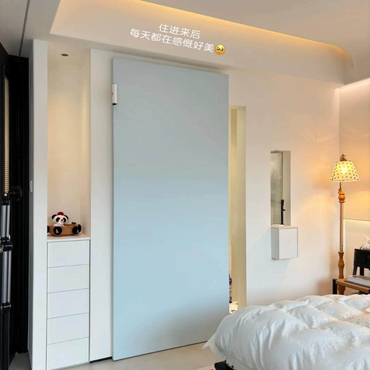 极简蓝色平板幽灵门卫生间厨房彩色推拉门隐藏门吊轨移门口袋门,全屋定制,阳台门,淘宝优惠券,粉丝福利购,淘宝优惠卷