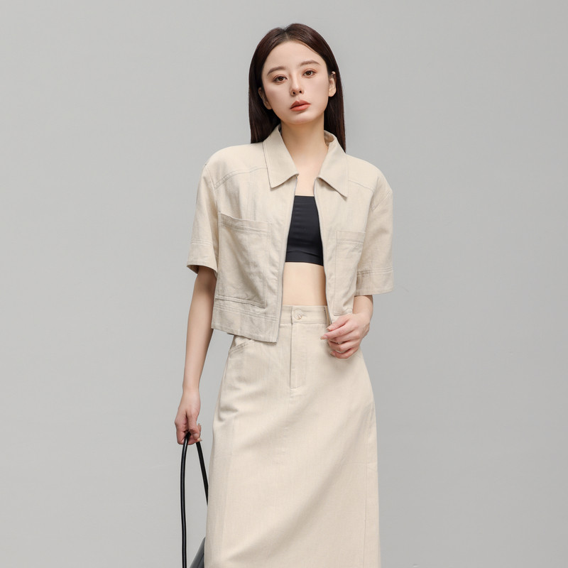 AIRIQI短袖设计感衬衫夏季女工装口袋小众浅色短外套AY42WT211