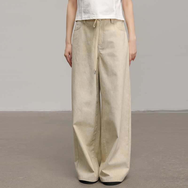 AIRIQI时尚牛仔裤夏季水洗系带宽松阔腿长裤百搭休闲裤AI42NC593