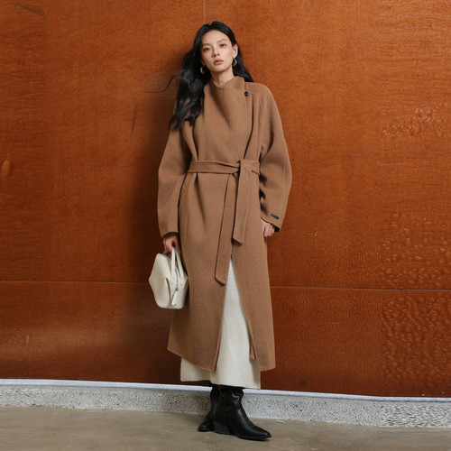 AIRIQI毛呢外套冬季新款长款立领气质高级感双面呢大衣 AH44DY161