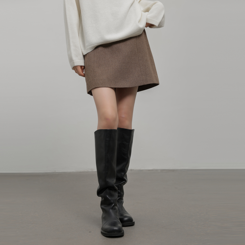 AIRIQI短裙冬季新款OL风通勤松紧腰羊毛保暖a字半身裙AZ44BQ324