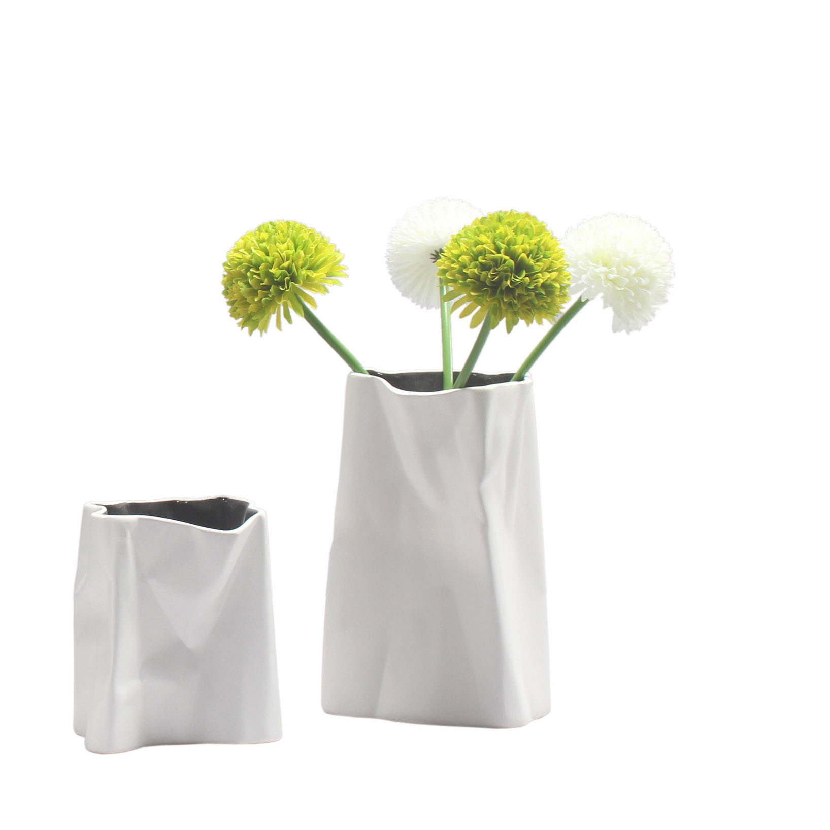 设计师款现代欧式极简高级感白色纸袋花瓶家用客厅餐桌装饰插花礼