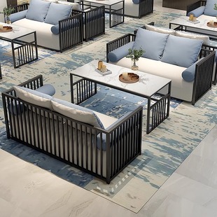 新中式卡座沙发茶楼桌椅组合民宿酒店包厢沙发铁艺茶餐厅沙发组合