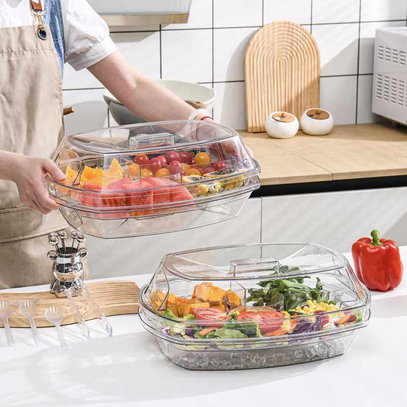 冰箱保鲜盒家用厨房蔬菜水果收纳盒晚会聚餐大容量透明沙拉盘