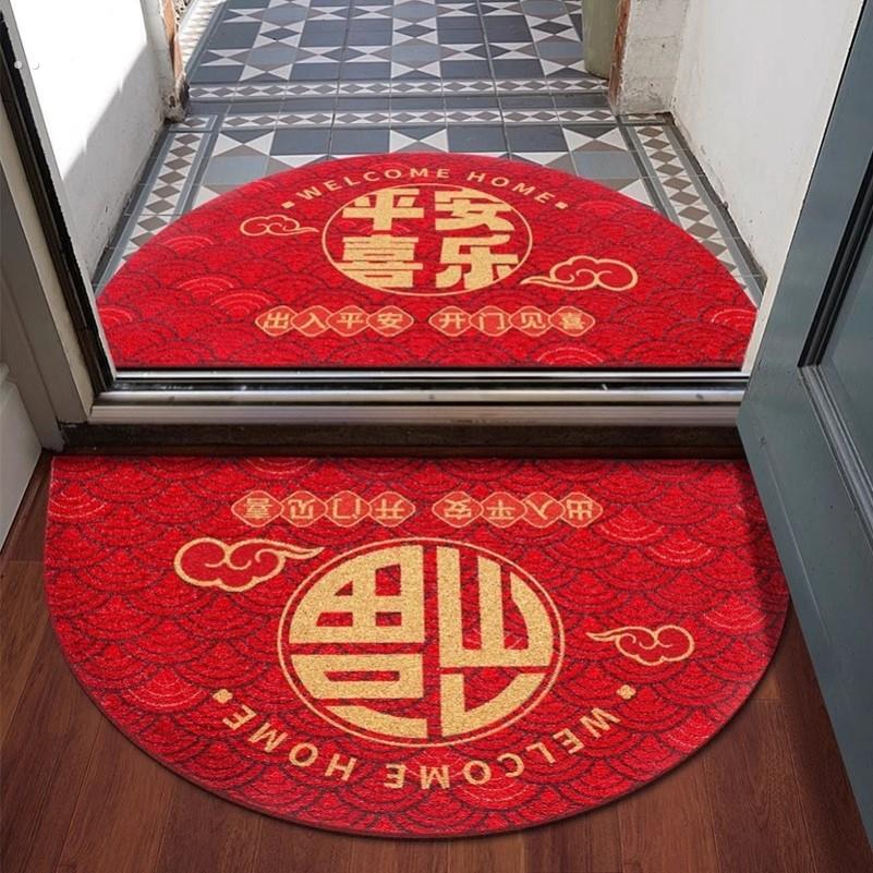 入户门地垫家用进门半圆形出入平安门垫丝圈新年红色耐脏脚垫地毯
