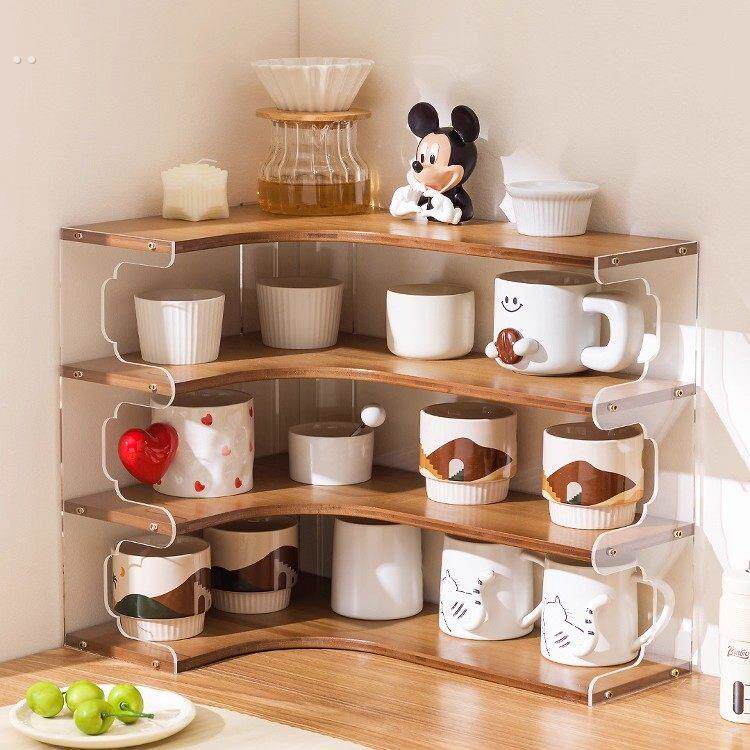 日式杯子收纳置物架桌面转角水杯架茶具茶杯整理架咖啡角餐边柜杯