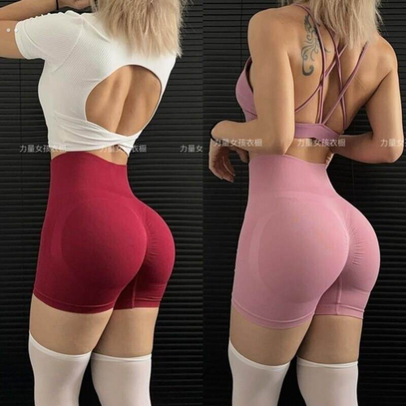 夏季性感蜜桃提臀运动瑜伽短裤女款高腰收腹欧美健身三分热裤透气