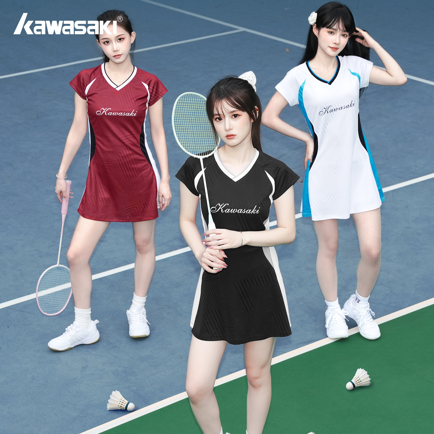 Kawasaki川崎羽毛球服运动连衣裙女小蛮腰系列速干透气防走光2799,运动/瑜伽/健身/球迷用品,羽毛球上装,淘宝优惠券,粉丝福利购,淘宝优惠卷