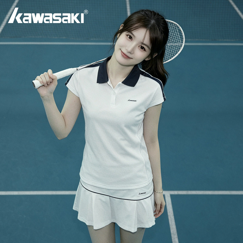 kawasaki/川崎羽毛球服女翻领短袖POLO衫元气运动速干透气上衣