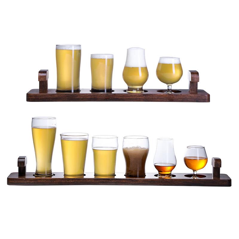 精酿啤酒杯 创意T型手提柄木质酒架 小容量试饮杯酒吧品尝杯托