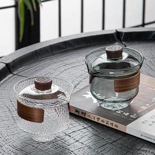 玻璃盖碗茶杯家用大号防烫三才泡茶碗带盖单个手抓壶功夫茶具套装
