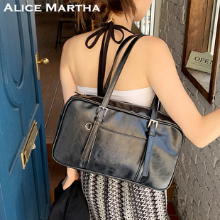 韩国ALICE MARTHA女单肩手提波士顿包大学生上课通勤大容量托特包