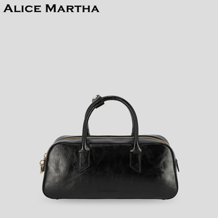 韩国ALICE MARTHA女保龄球包波士顿包手提通勤包小众单肩斜挎女包