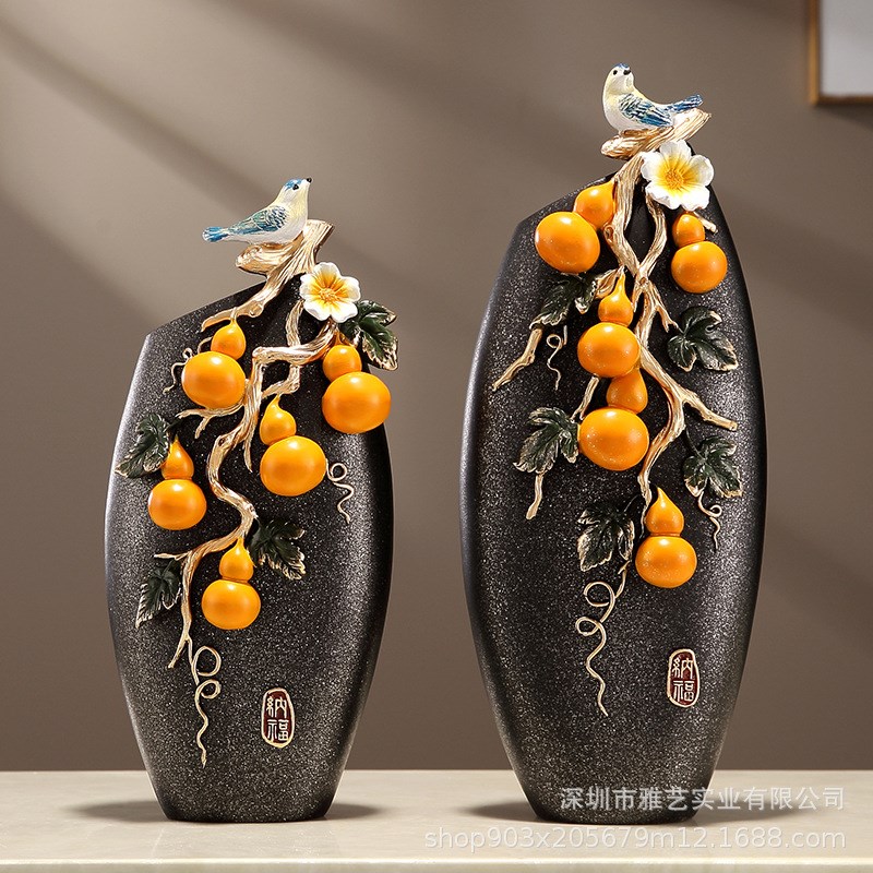 高档摆件创意客厅玄关酒柜电视柜装饰工艺品葫芦花瓶五福临门