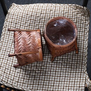 竹编花篮插花桌面花盆套竹制品装饰花器收纳竹篮手工工艺品小摆件