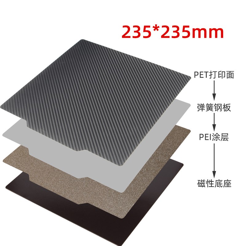 3DSWAY 3D打印机配件双面PET碳纤纹PEI喷涂弹簧钢片磁吸防翘平台