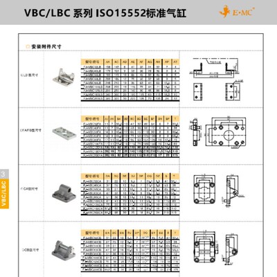 E.MC亿太诺标准VBC200气缸VBC32.40  . 50  .63.80.100-S-FALBCAC