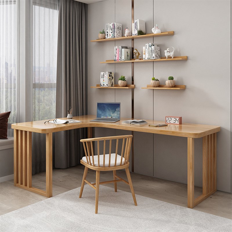 实木L型书桌转角台式电脑桌家用卧室靠墙角工作台拐角学习办公桌