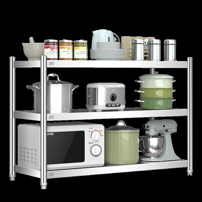 不锈钢304加厚多层厨房置物落地台面灶台收纳储物微波炉货层架子