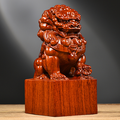 花梨木雕方形狮子印章木质玉玺定制定做I官印私印摆件红木赠送刻