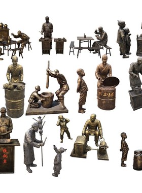 民俗雕塑仿铜人商业街民俗文化摆件步行街雕O塑玻璃钢民风民俗小