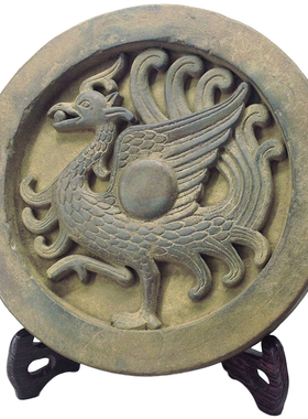 汉代朱雀瓦当古典客厅桌面古董仿古工艺品K老物件办公室装饰小摆