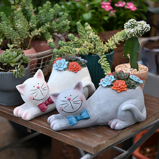 猫摆件太阳能灯多肉装 饰阳台布 饰夜灯可爱动物气I氛灯雕塑花园装