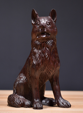黑檀木雕狗摆件实木质雕刻十v二生肖狗木制家居酒柜装饰红木工艺