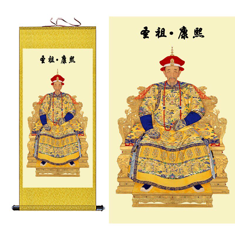 清朝皇帝挂画皇太极顺治康v熙努尔哈赤雍正乾隆画像满清复古卷轴