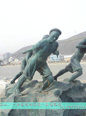 景区园林纤夫铸铜雕像户外民俗景区大型玻璃钢仿铜人X物雕塑品摆