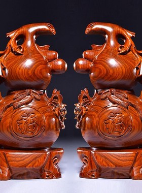 黑檀木雕葫芦摆件实木花梨木工艺B品招财客厅玄关装饰乔迁开业礼