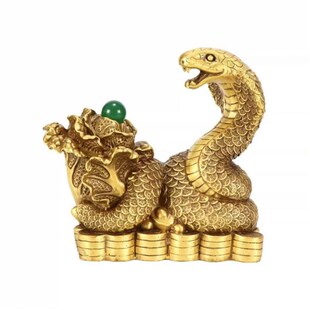 黄铜金钱百财蛇摆件铜生肖蛇白菜蛇金F钱蛇家居办公室装 饰工艺礼