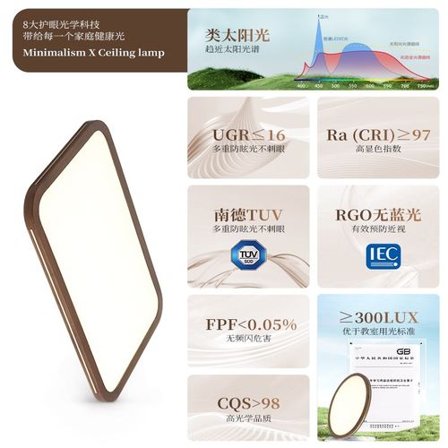 中古风客厅灯吸顶灯胡桃木卧室灯新中式书房护眼全光谱X简约led灯