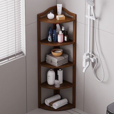 浴室置物架卫生间落地厕所洗脸盆架子家用竹实木质放沐浴露收纳架