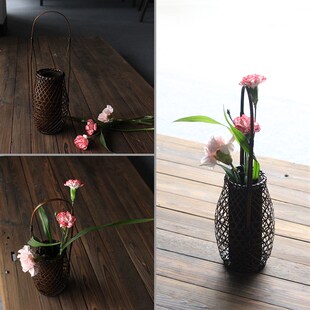 日式竹编a花器 花瓶花篮 插花桶 花入 禅学 古典花器 会所茶楼摆