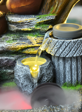 山水景观桌面风水轮招财小假山循环水乔迁新居装饰品Y喷泉流水摆