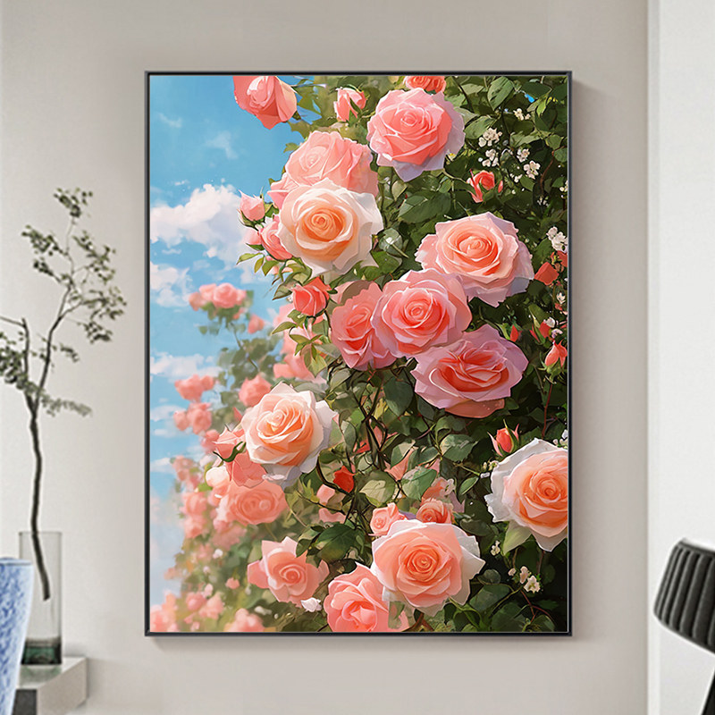 玫瑰花卉钻石画2024新款贴w画客厅卧室5d满钻自己手工点diy十字绣