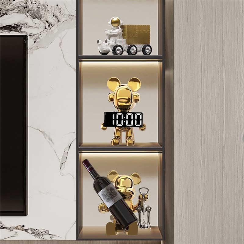 时钟表摆台式暴力熊公仔摆件挂钟入户玄关客厅电T视柜酒柜子装饰