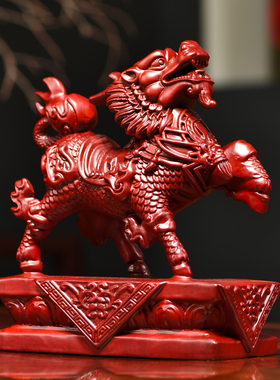 红花梨木雕瑞兽麒麟一对实木摆件家居客厅玄关办公桌面Z摆设工艺