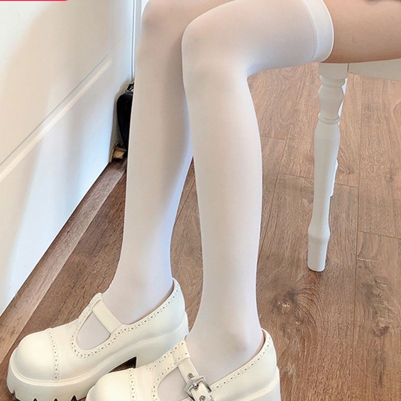 白色过膝袜春夏薄款天鹅绒袜子女日系白丝长筒袜黑色大腿高筒