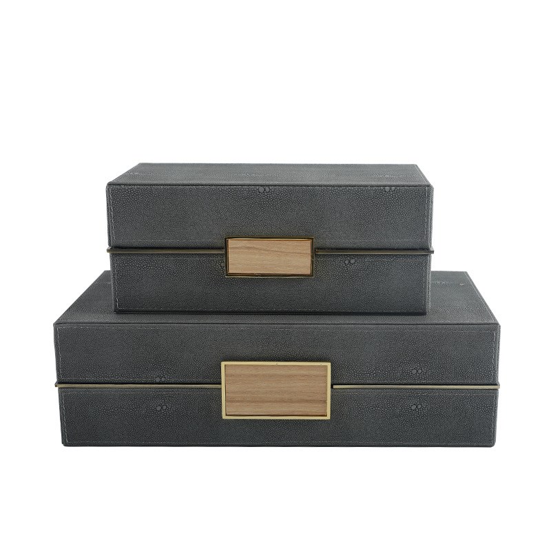 新中式木质皮革首饰收纳盒样板房间售楼处卧室梳妆台装饰品摆件