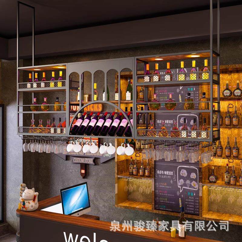 工业风吧台吊架餐厅铁艺酒架置物架酒柜壁挂清吧酒杯酒吧悬挂吊柜